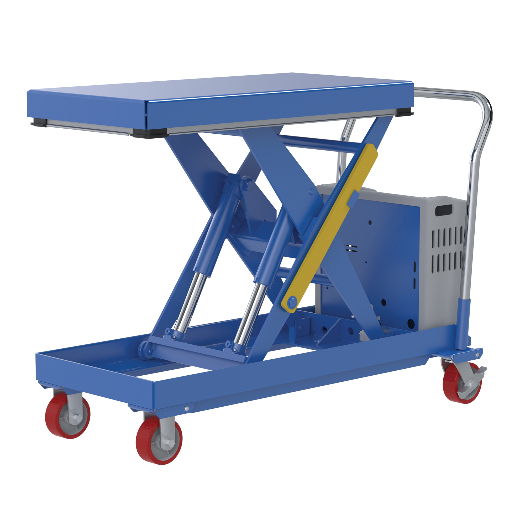 Vestil Steel 12V DC Powered Hydraulic Elevating Cart 20 In. x 40 In. 2000 Lb. Capacity Blue